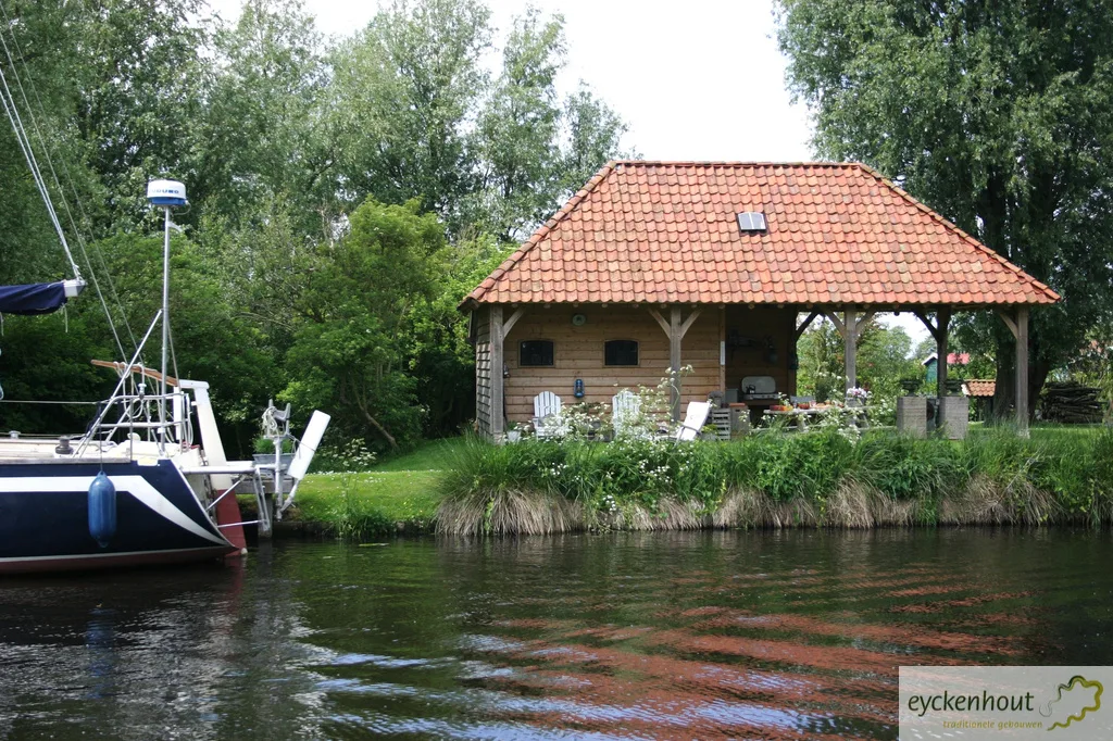 Eiken terrasoverkapping met oude pannen