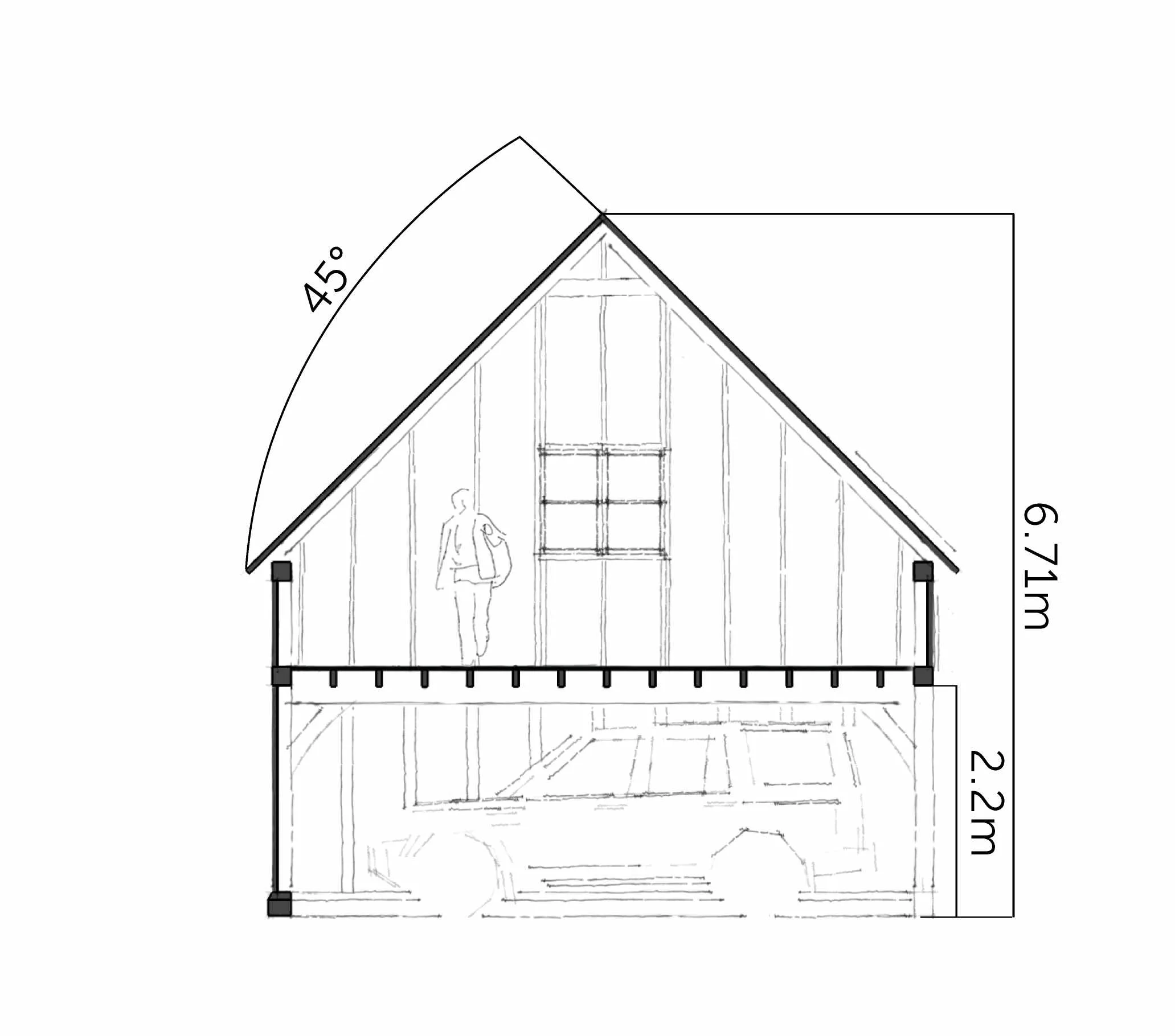 Doorsnede van het eiken frame van de Cork