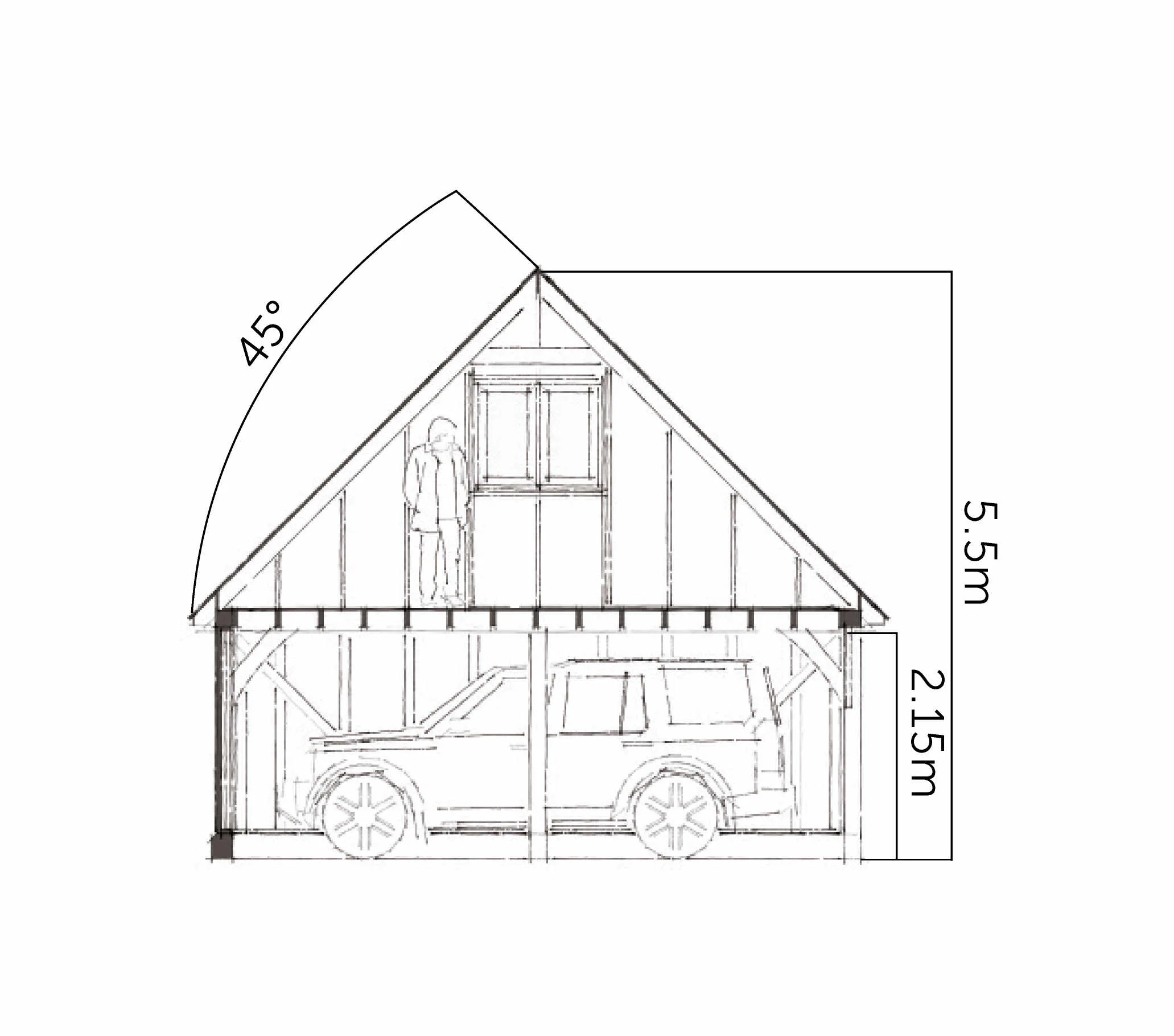 Doorsnede van het eiken frame van de Galway