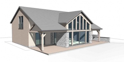 modelwoning in cetturu met natuursteen en eiken gevel