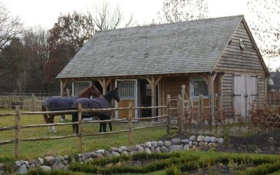 Eikenhouten bijgebouwen met stal en carport