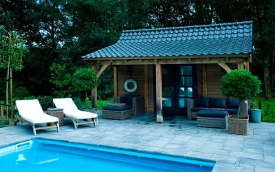 Eikenhouten bijgebouwen poolhouse gastenverblijf